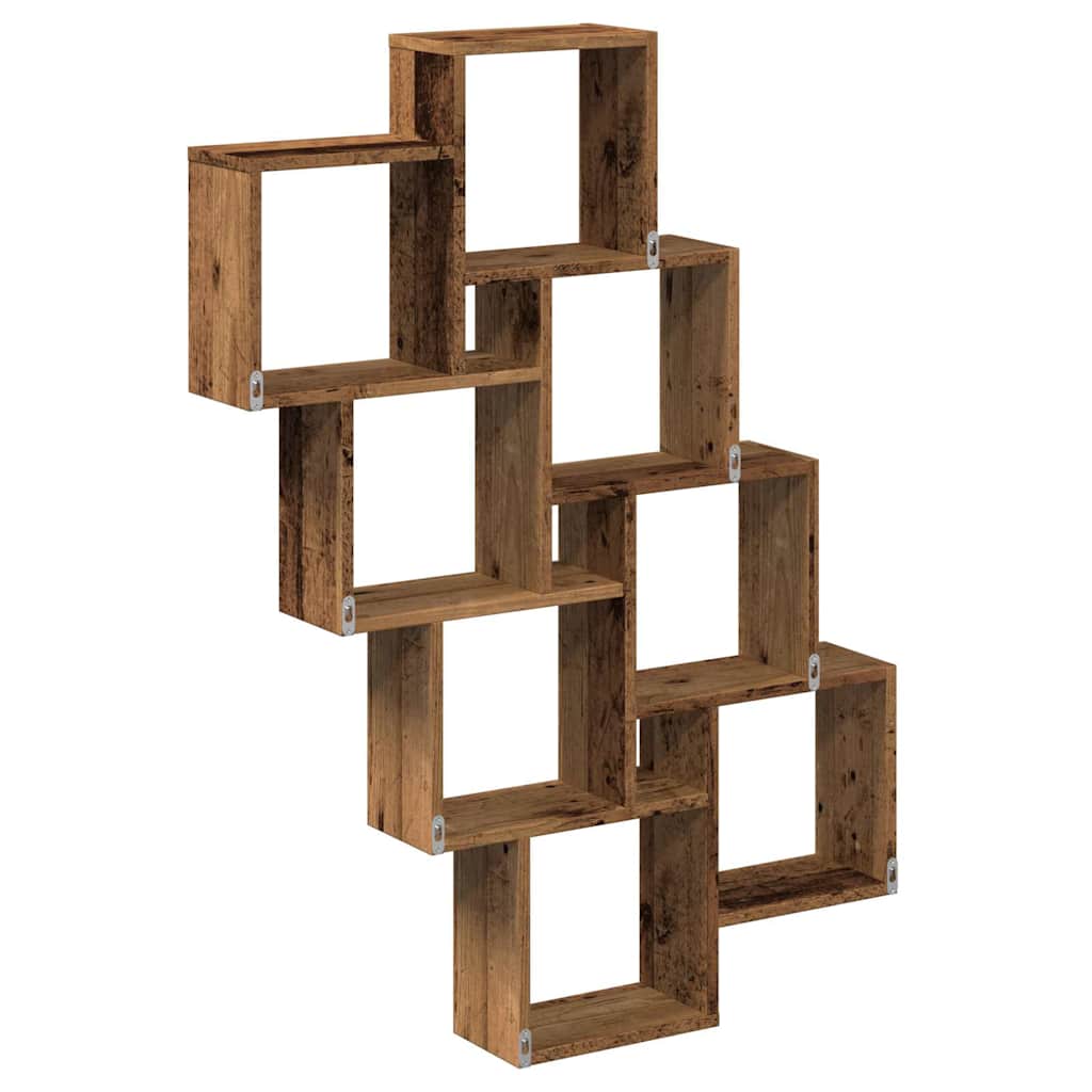 Zidna kockasta polica staro drvo 90x15x119,5 cm