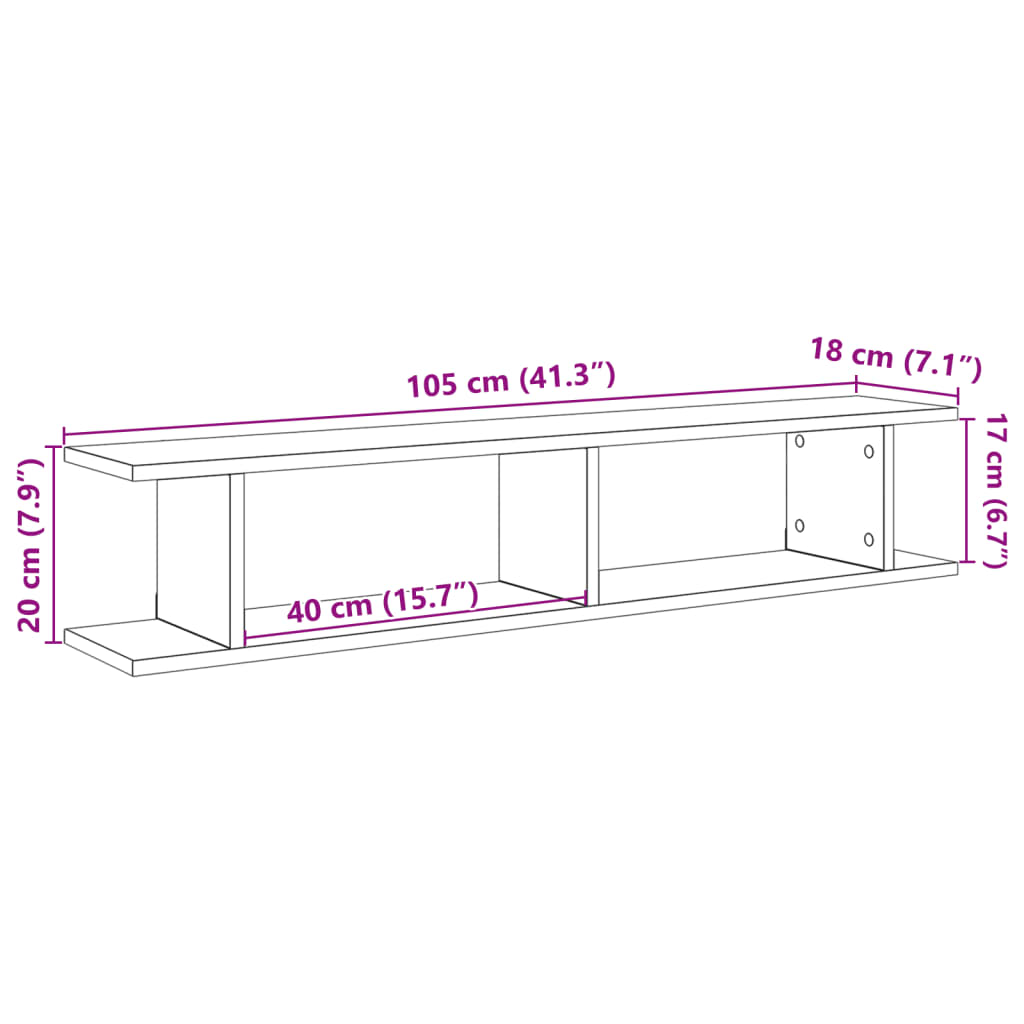 Zidne police 2kom boja staro drvo 105x18x20cm konstruirano drvo