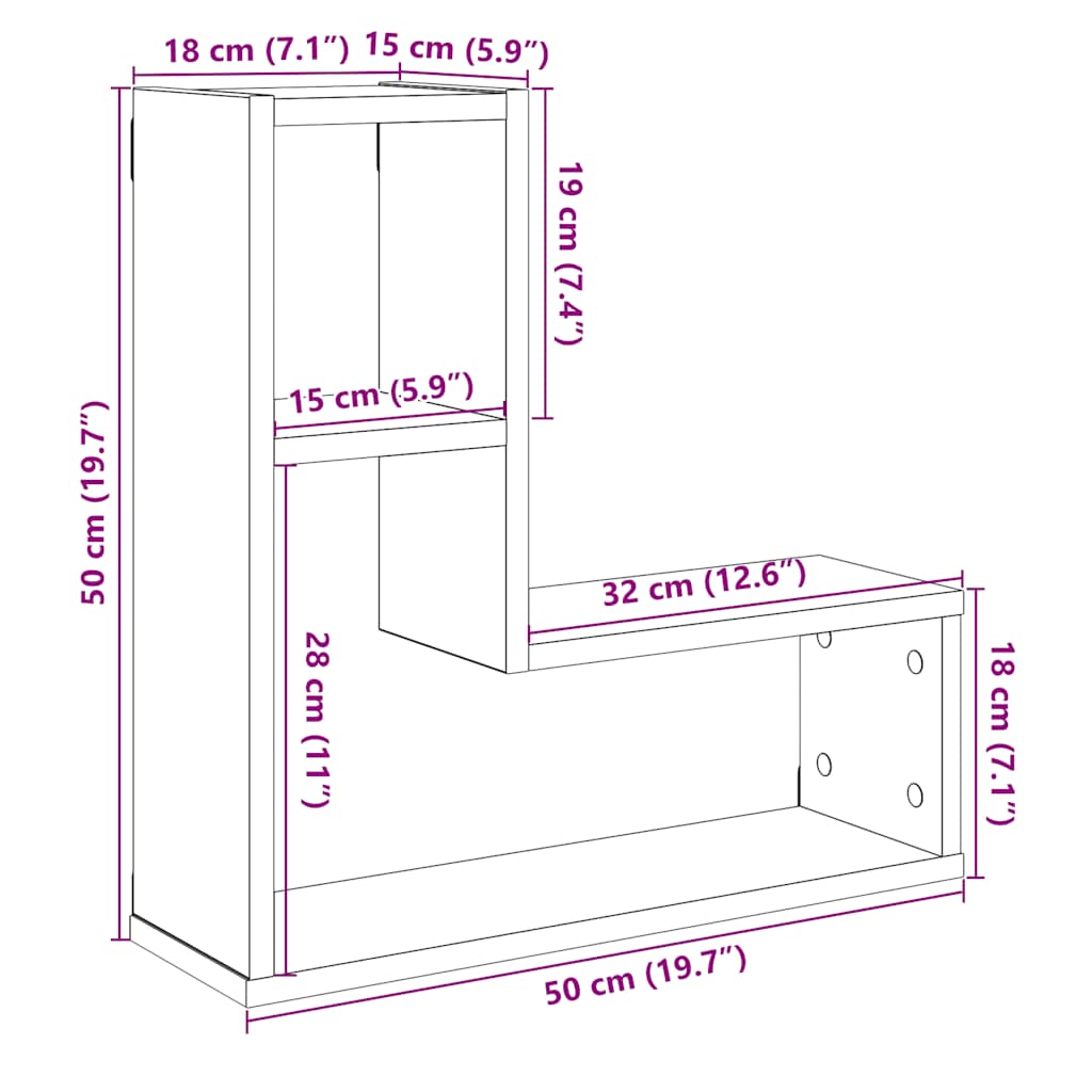 Zidne kockaste police 2 kom Staro drvo 50x15x50 cm