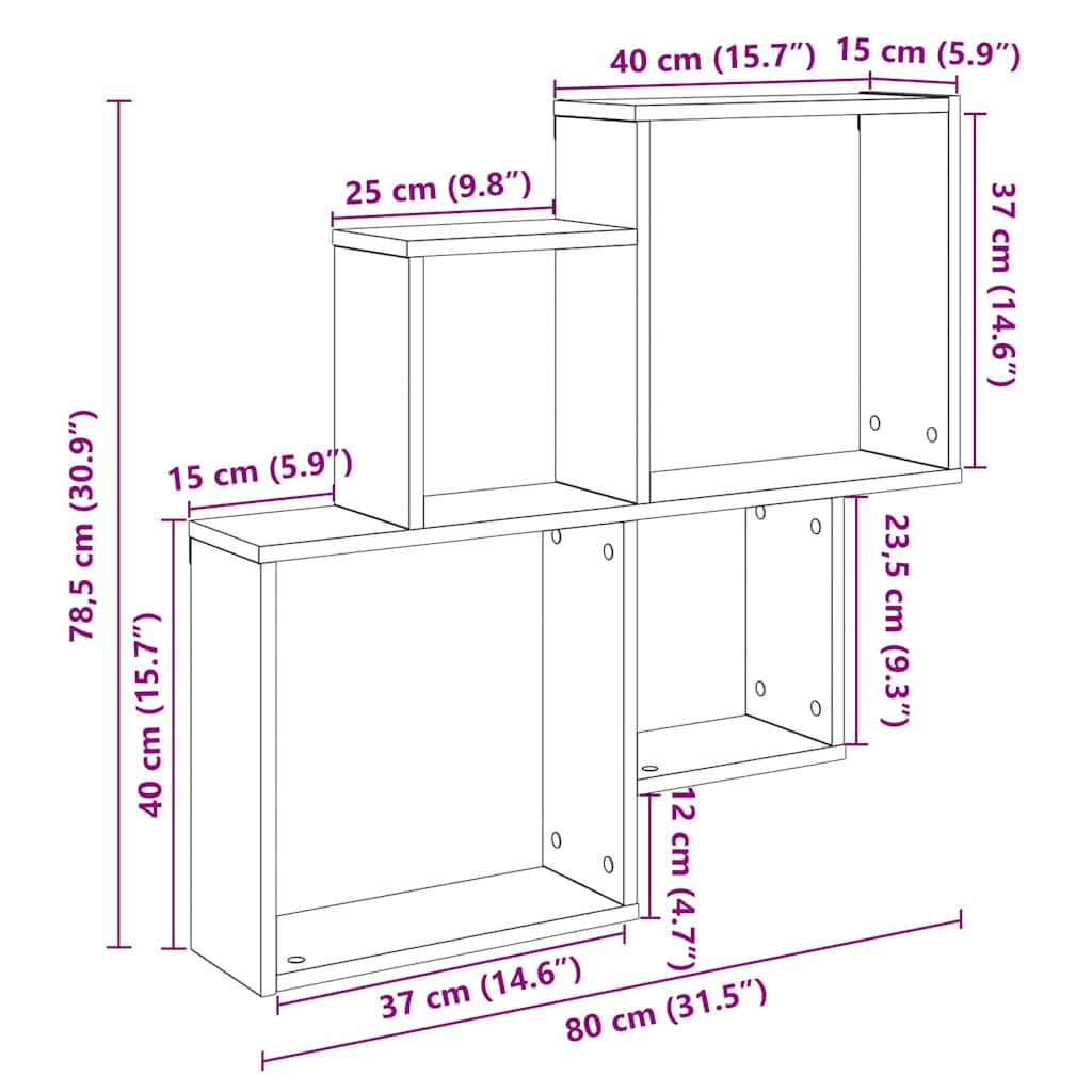 Zidna polica staro drvo 80x15x78,5 cm konstruirano drvo