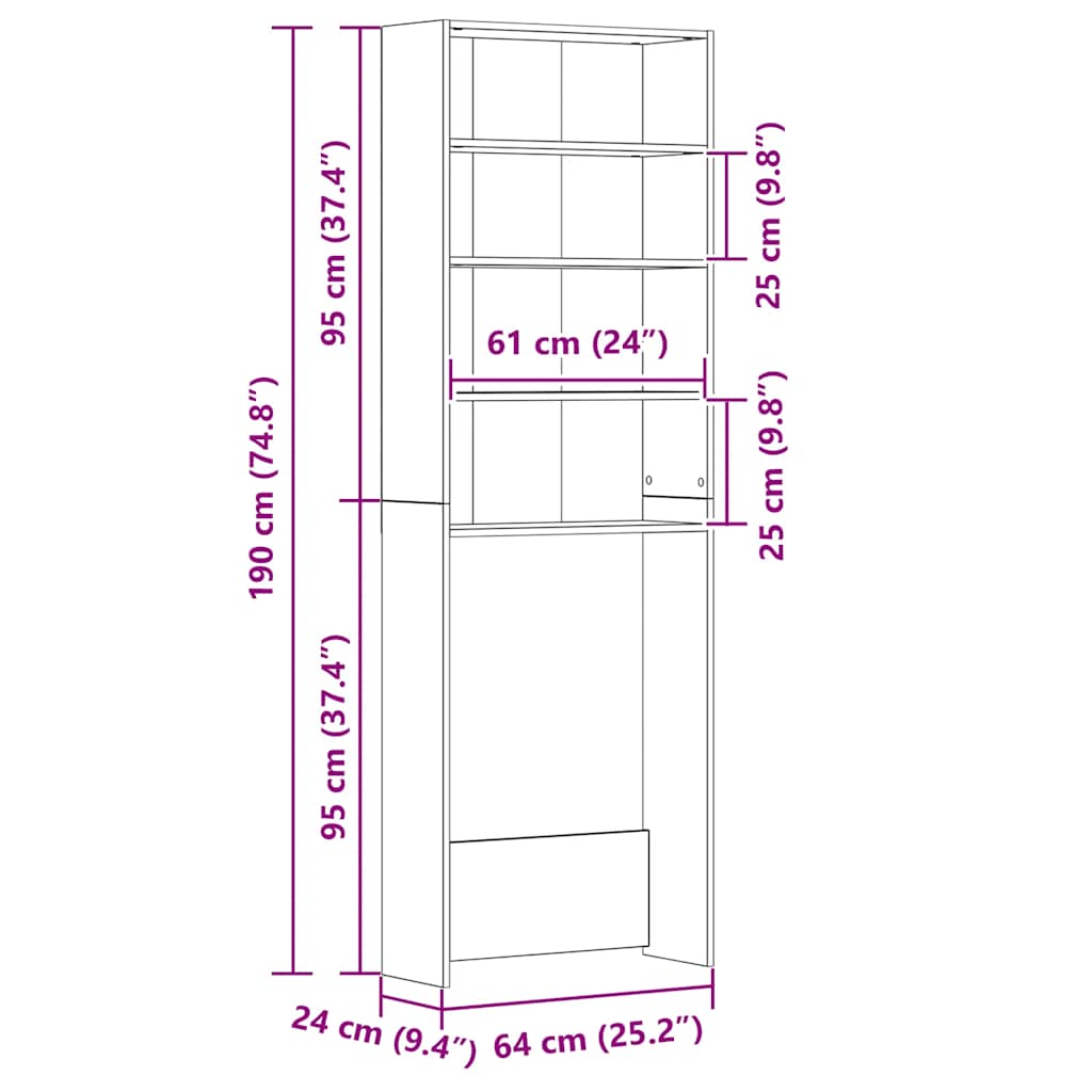 Ormar za perilicu rublja staro drvo 64x24x190 cm