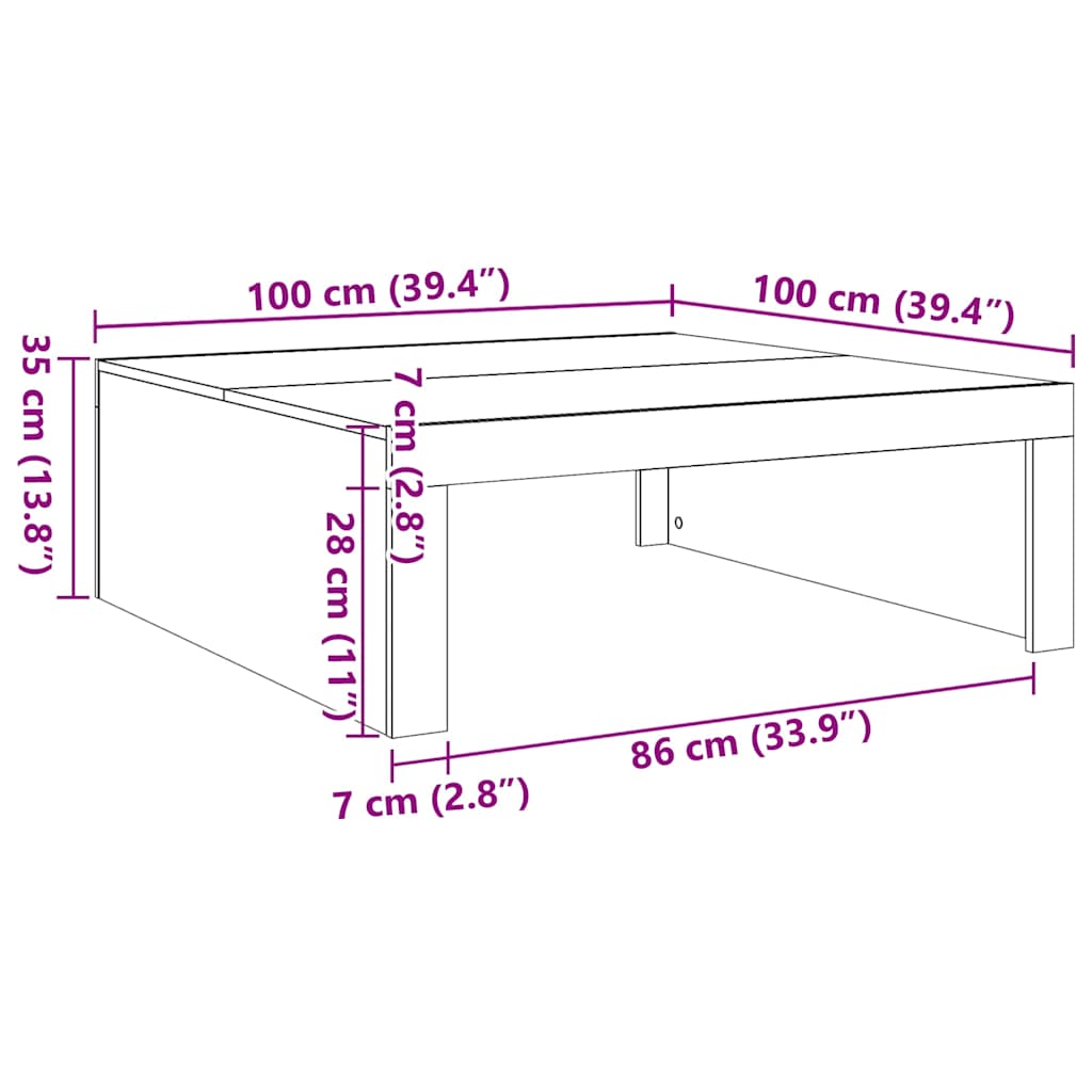 Stolić za kavu boja starog drva 100x100x35 cm konstruirano drvo
