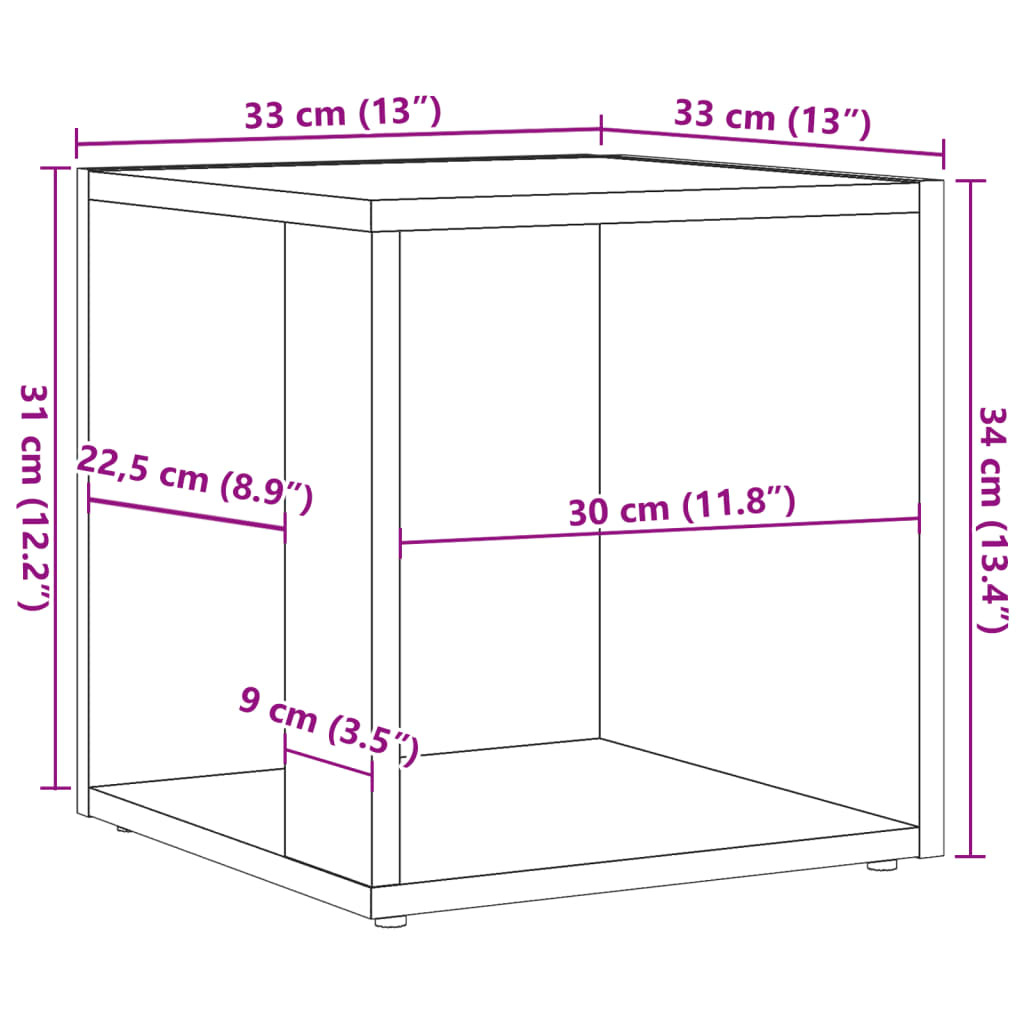 Bočni stolić boja starog drva 33 x 33 x 34 cm konstruirano drvo