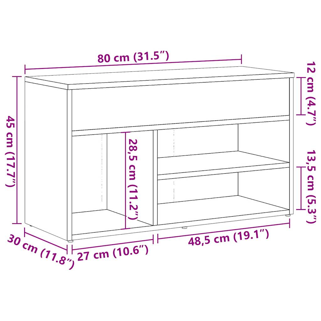 Klupa za cipele obrtnički hrast 80x30x45 cm izrađeno drvo