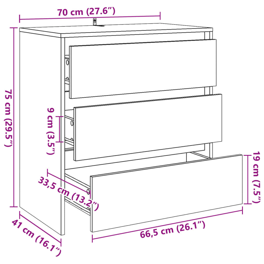 Komoda boja starog drva 70 x 41 x 75 cm od konstruiranog drva