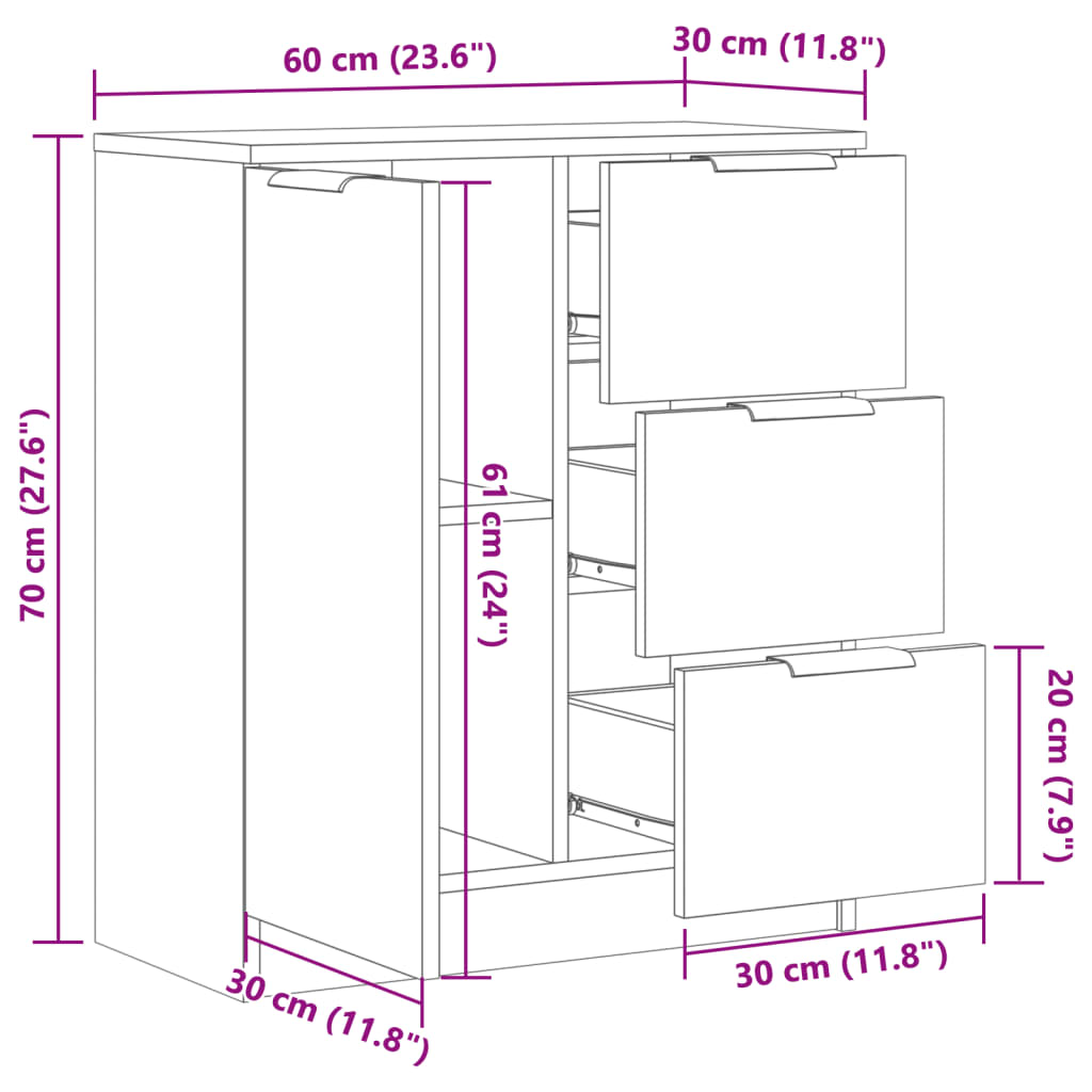 Komoda boja starog drva 60 x 30 x 70 cm od konstruiranog drva