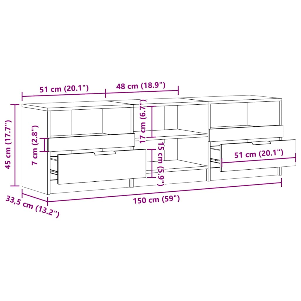 TV ormarić staro drvo 150x33,5x45 cm konstruirano drvo