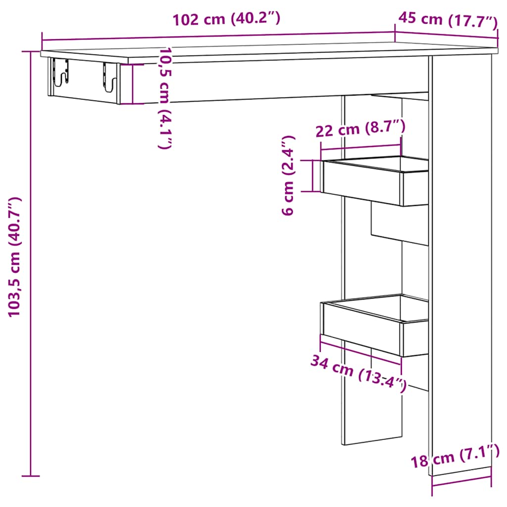 Zidni barski stol staro drvo 102x45x103,5 cm konstruirano drvo