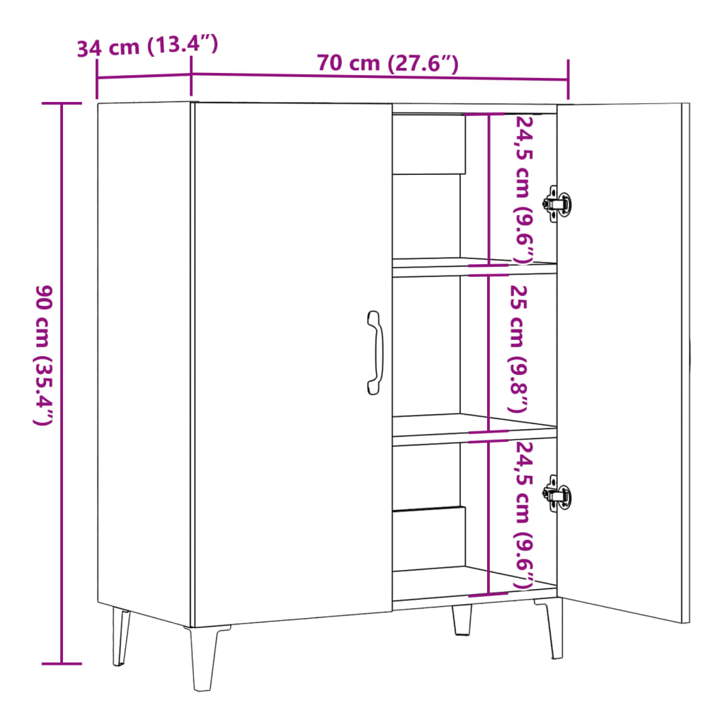 Komoda boja starog drva 70 x 34 x 90 cm od konstruiranog drva