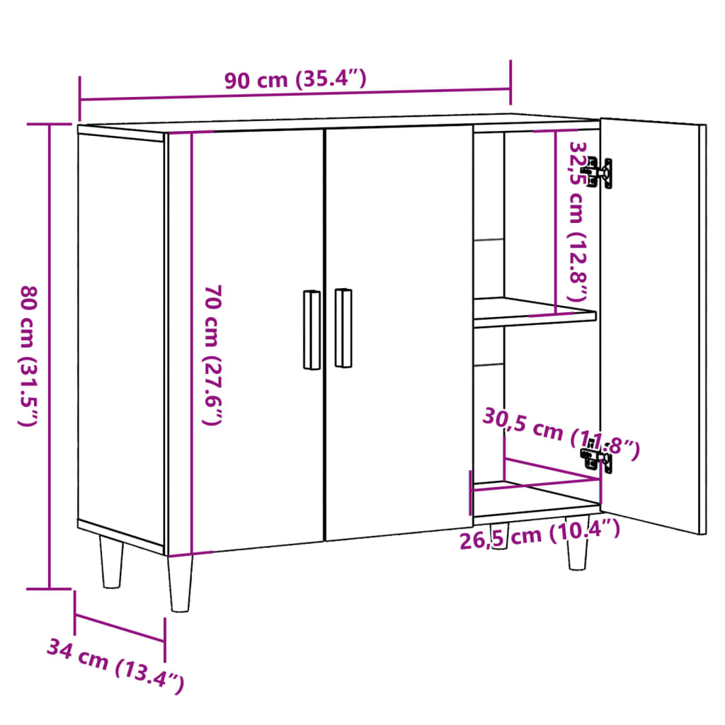 Komoda boja starog drva 90 x 34 x 80 cm od konstruiranog drva