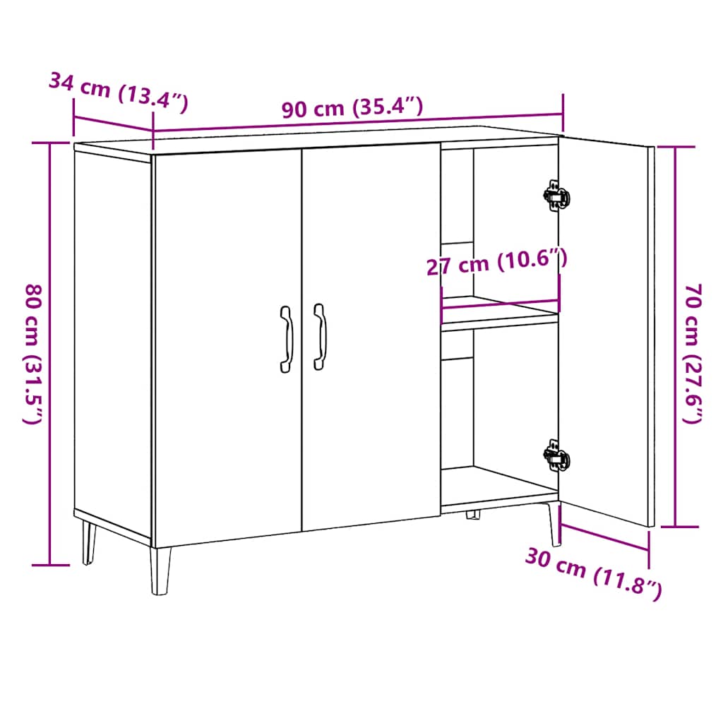 Komoda boja starog drva 90 x 34 x 80 cm od konstruiranog drva