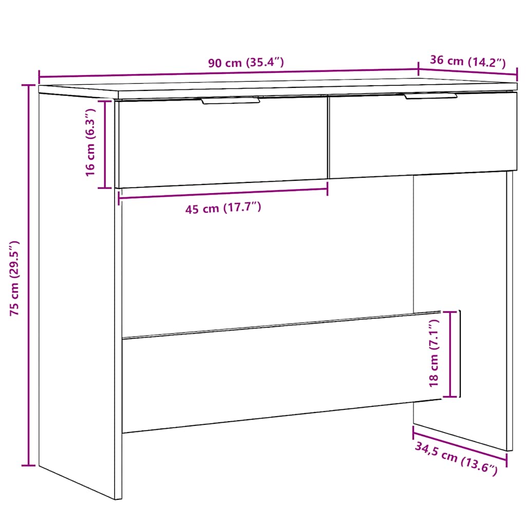 Konzolni stol Artisan hrast 90x36x75 cm izrađeno drvo