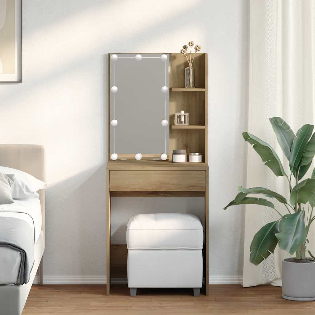 Toaletni stolić s LED svjetlima boja hrasta artisan 60x40x140cm
