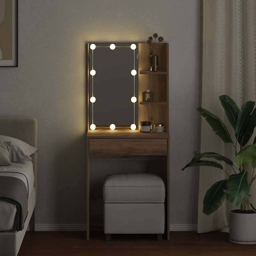 Toaletni stolić s LED svjetlima boja hrasta artisan 60x40x140cm