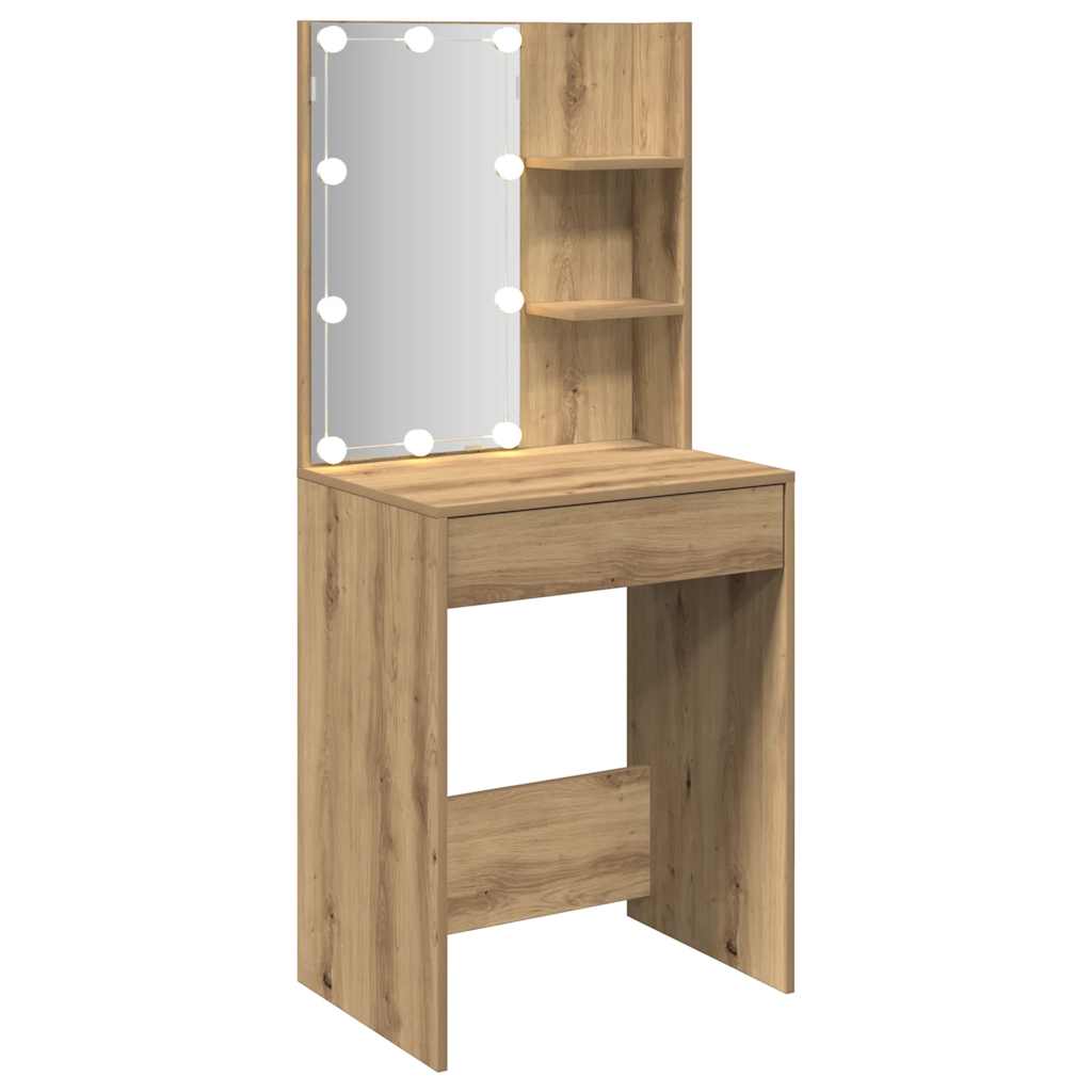 Toaletni stolić s LED svjetlima boja hrasta artisan 60x40x140cm