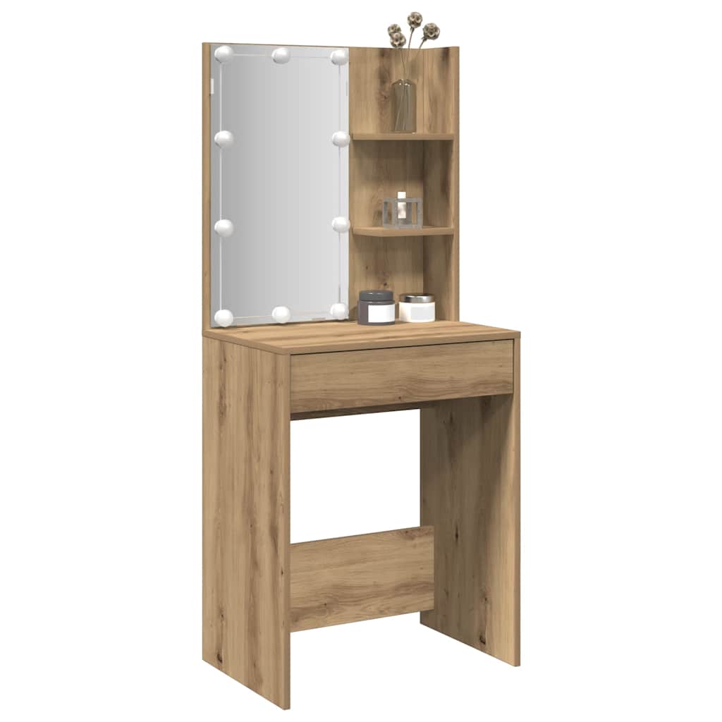 Toaletni stolić s LED svjetlima boja hrasta artisan 60x40x140cm