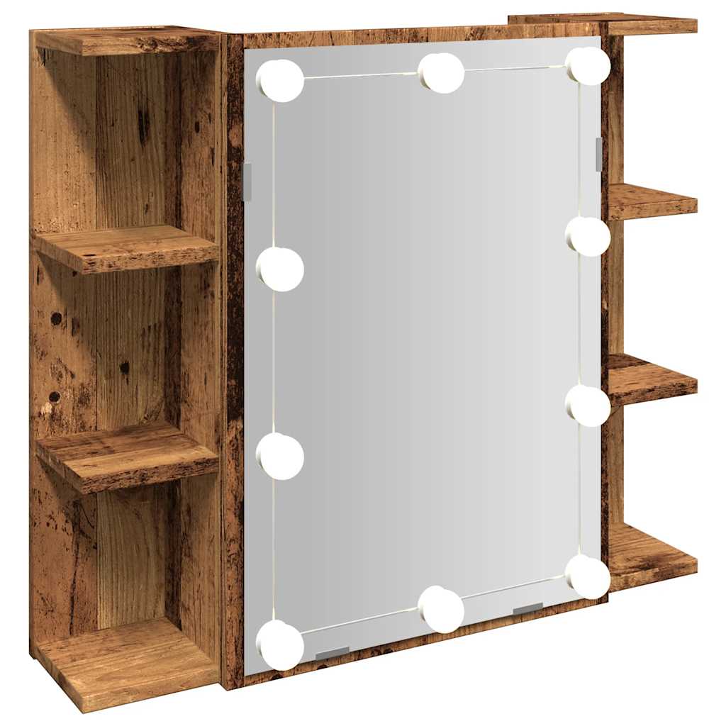 Ormar s ogledalom i LED-om Staro drvo 70x16,5x60 cm