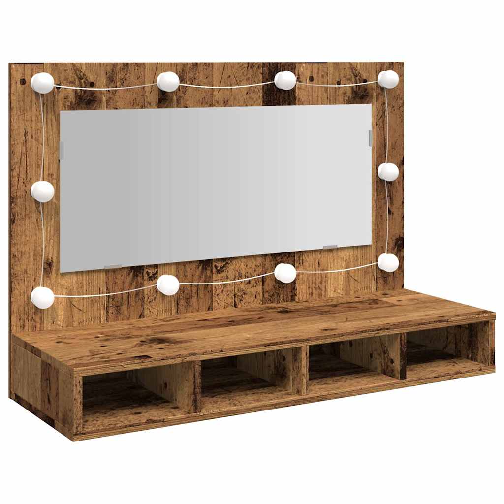 Ormar s ogledalom i LED-om Staro drvo 90x31,5x62 cm