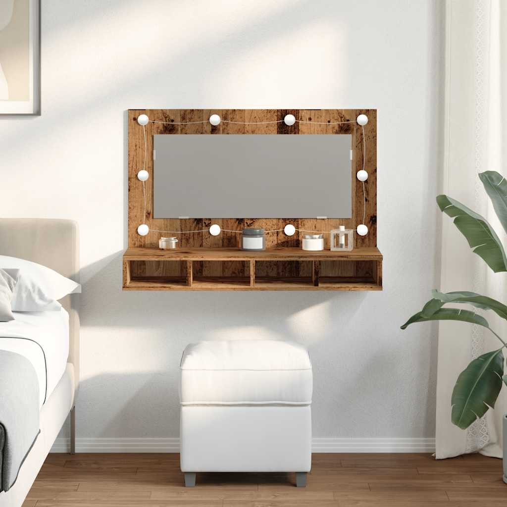 Ormar s ogledalom i LED-om Staro drvo 90x31,5x62 cm