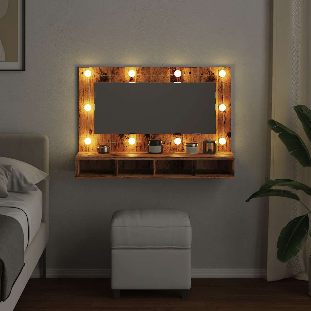 Ormar s ogledalom i LED-om Staro drvo 90x31,5x62 cm