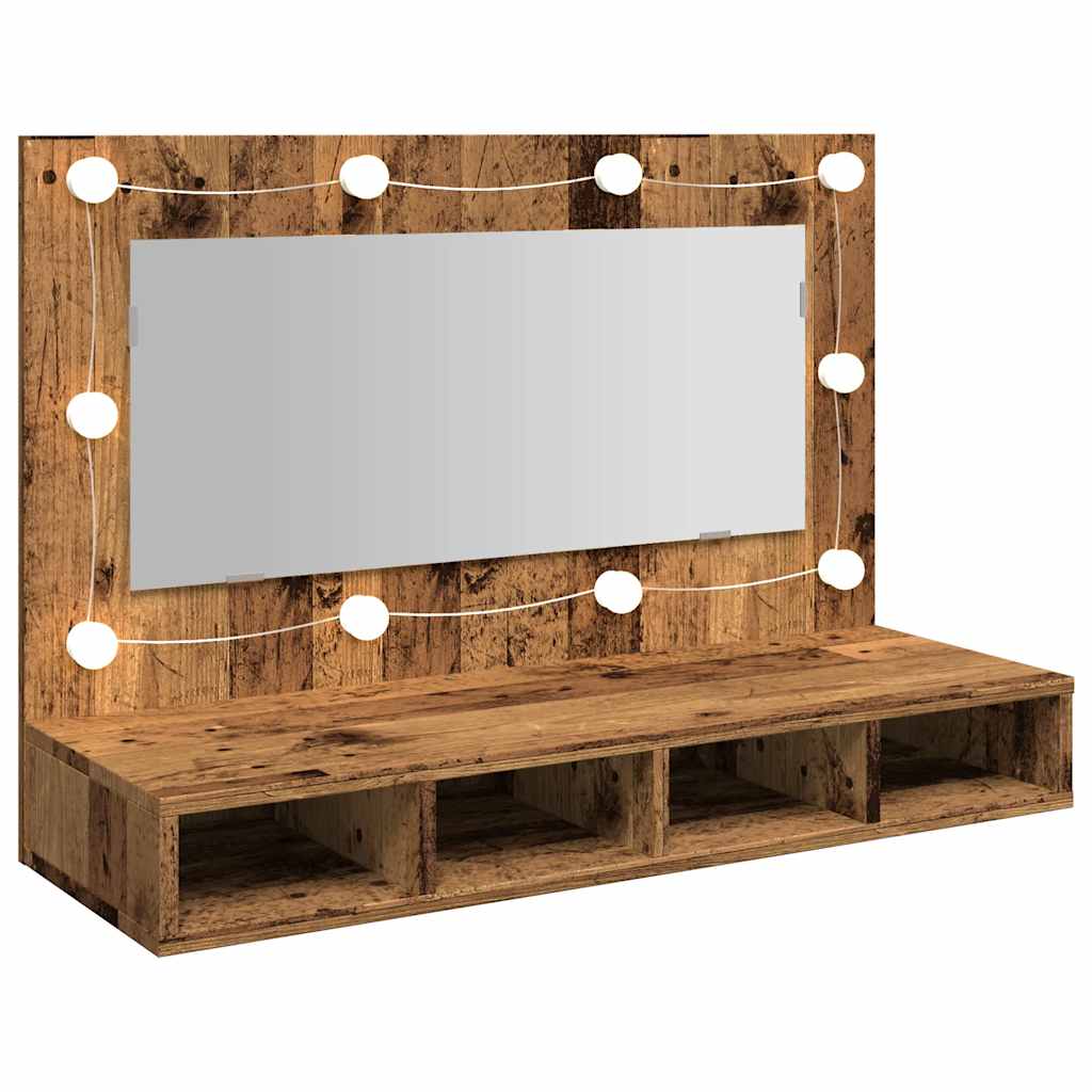 Ormar s ogledalom i LED-om Staro drvo 90x31,5x62 cm