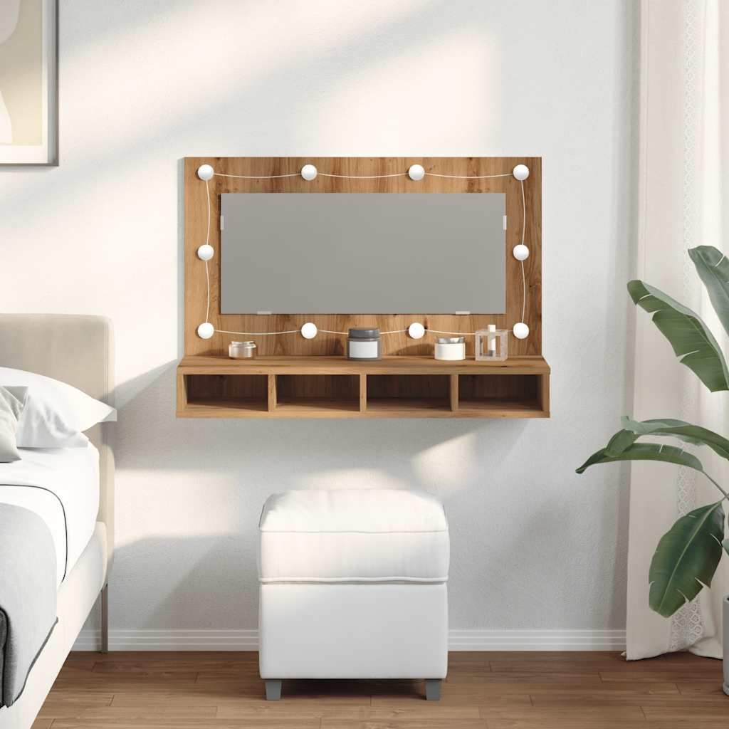 Ormarić s ogledalom i LED zaslonom Artisan hrast 90x31,5x62 cm
