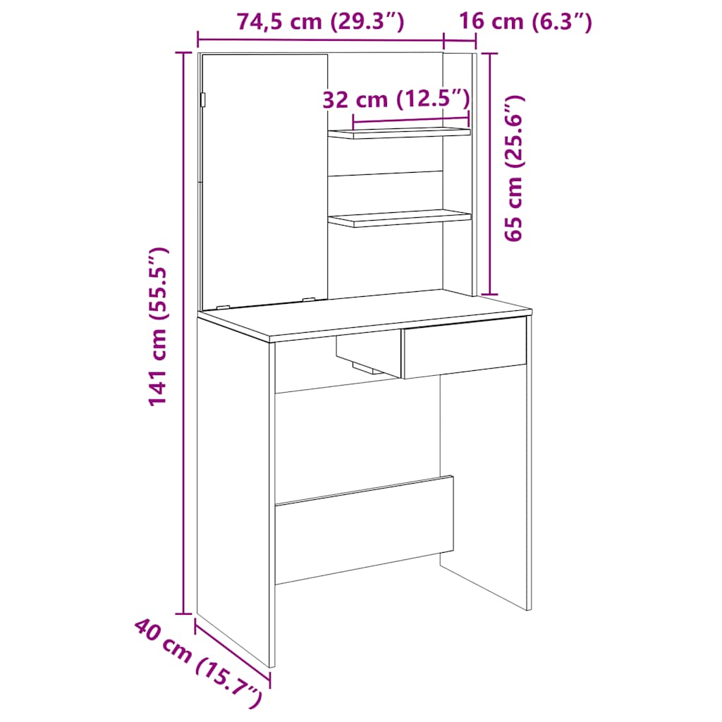 Toaletni stol s ogledalom Staro drvo 74,5x40x141 cm