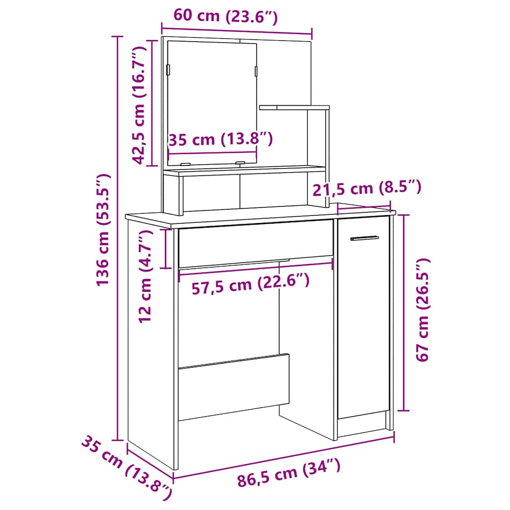 Toaletni stol s ogledalom Staro drvo 86,5x35x136 cm