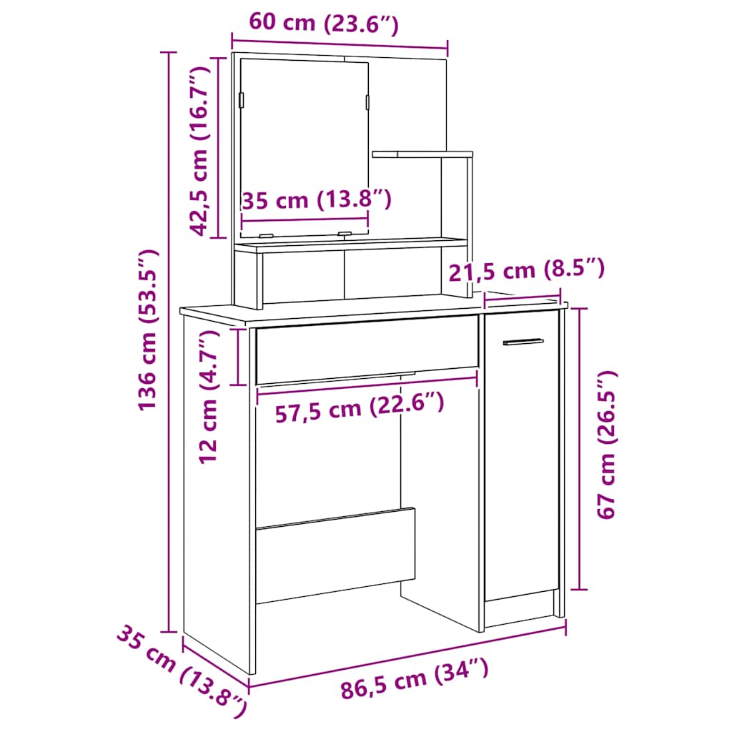 Toaletni stol s ogledalom Artisan hrast 86,5x35x136 cm