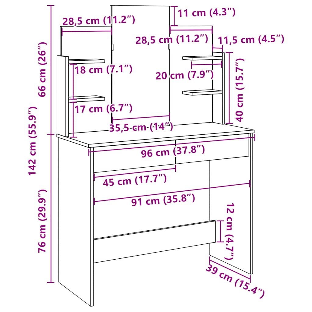 Toaletni stol s ogledalom Staro drvo 96x39x142 cm
