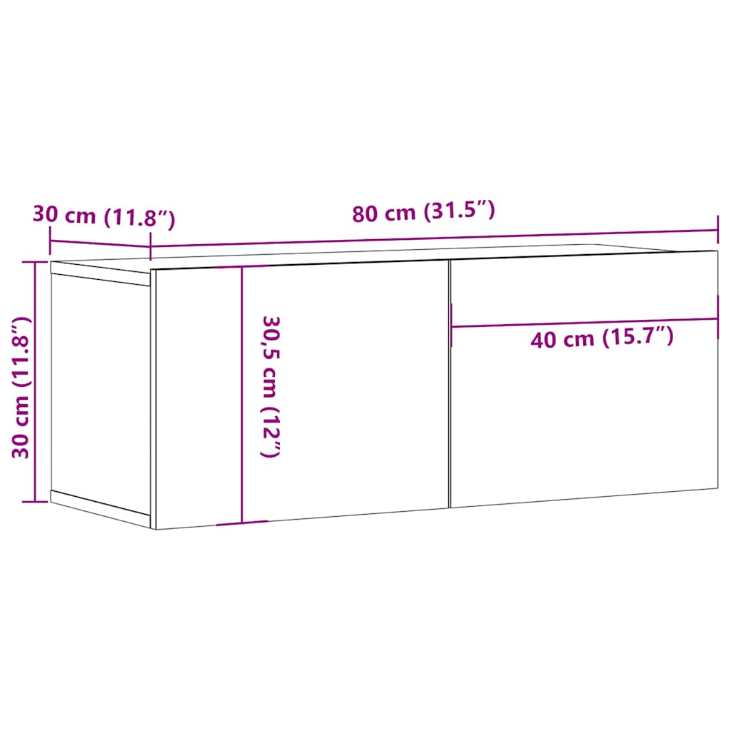 2-dijelni zidni TV ormarić Staro drvo 80x30x30 cm