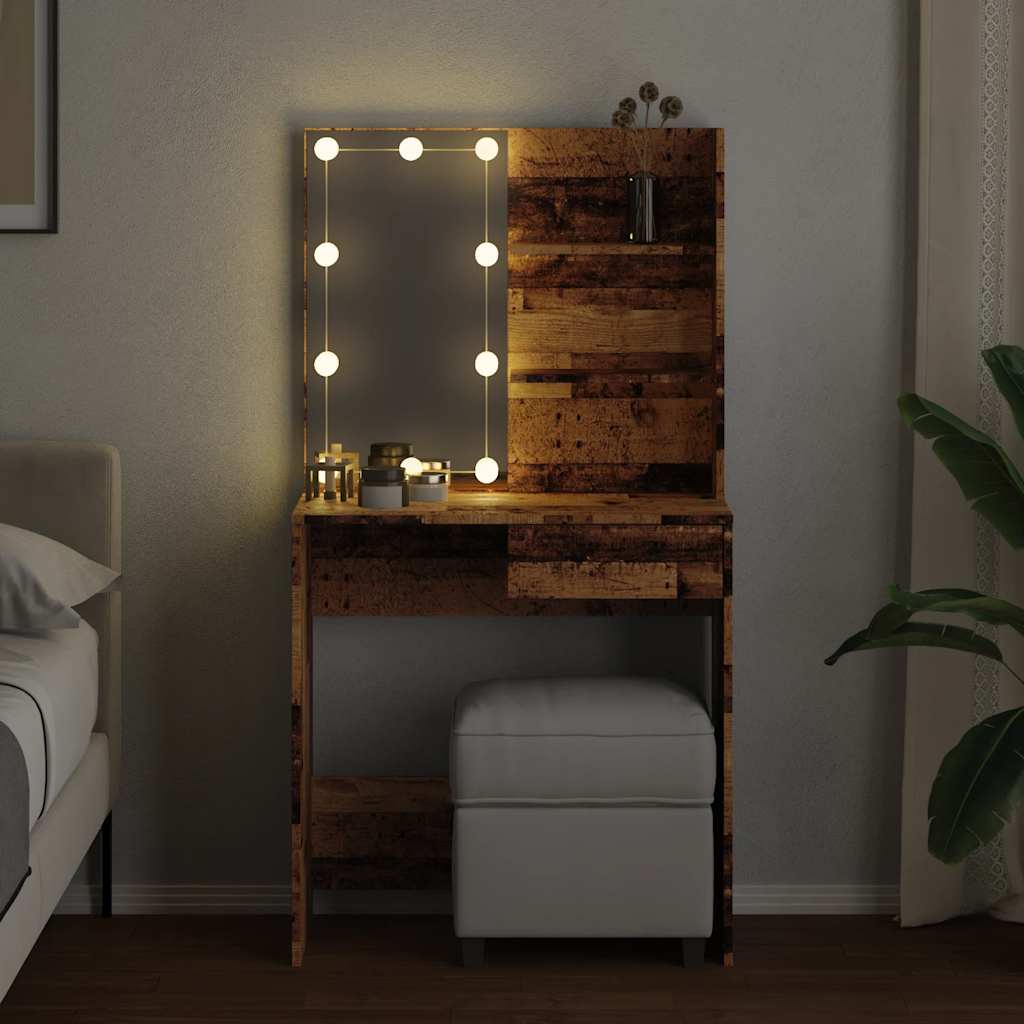 toaletni stol s LED-om staro drvo 74,5x40x141 cm