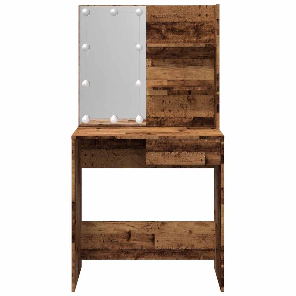 toaletni stol s LED-om staro drvo 74,5x40x141 cm