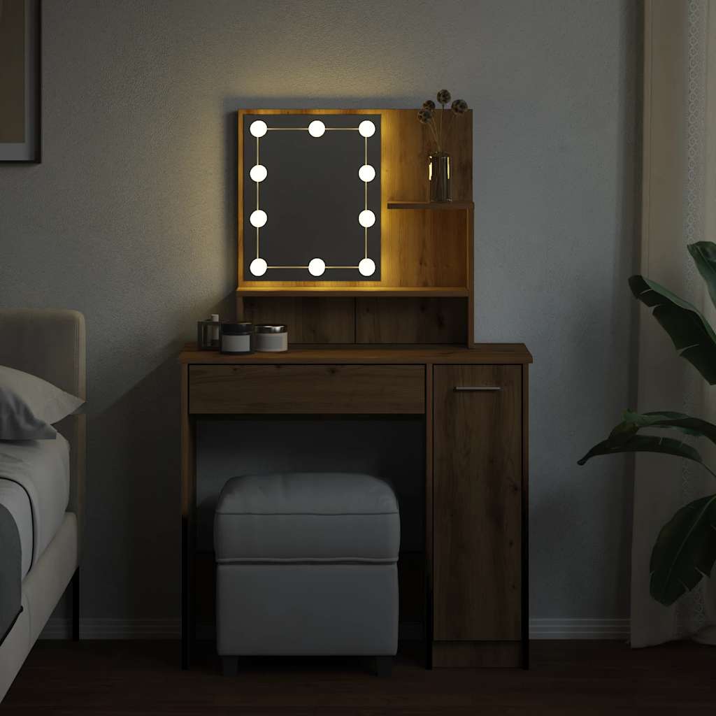 Toaletni stol s LED-om Artisan hrast 86,5x35x136 cm