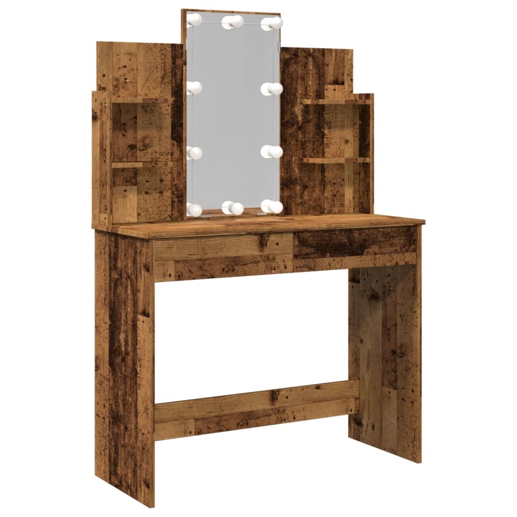 Toaletni stol s LED svjetlima Staro drvo 96x40x142 cm