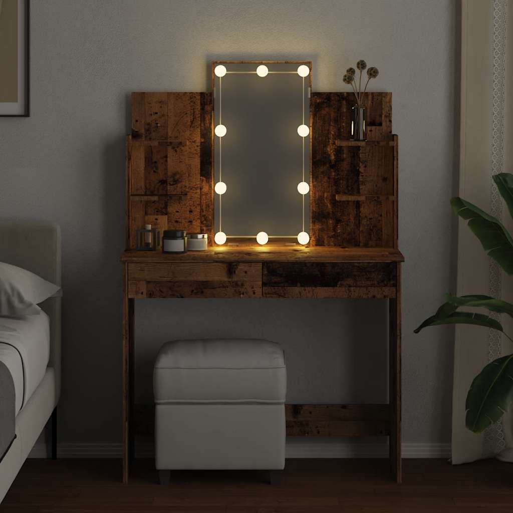 Toaletni stol s LED svjetlima Staro drvo 96x40x142 cm
