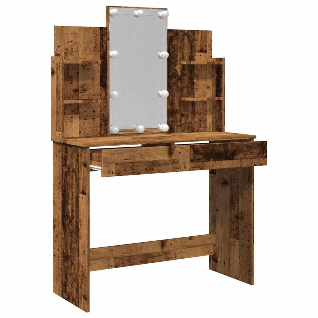 Toaletni stol s LED svjetlima Staro drvo 96x40x142 cm