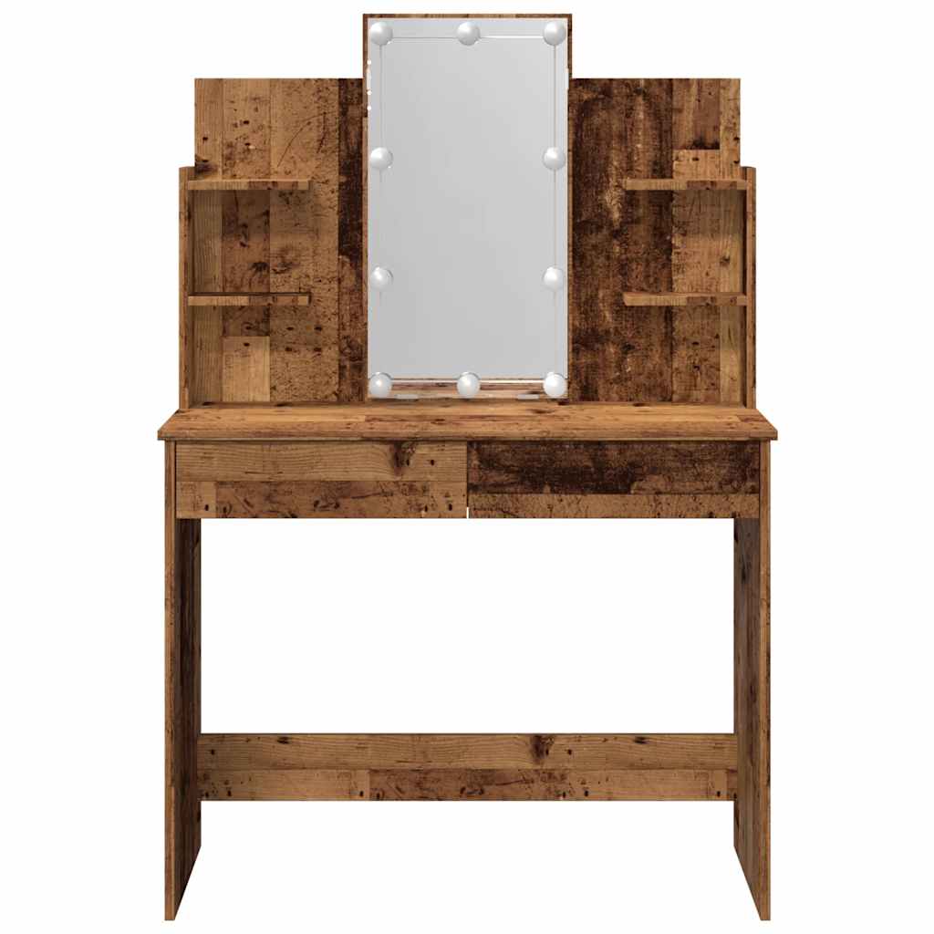 Toaletni stol s LED svjetlima Staro drvo 96x40x142 cm