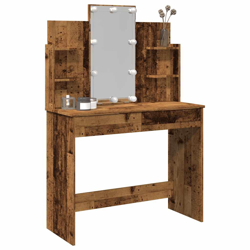Toaletni stol s LED svjetlima Staro drvo 96x40x142 cm