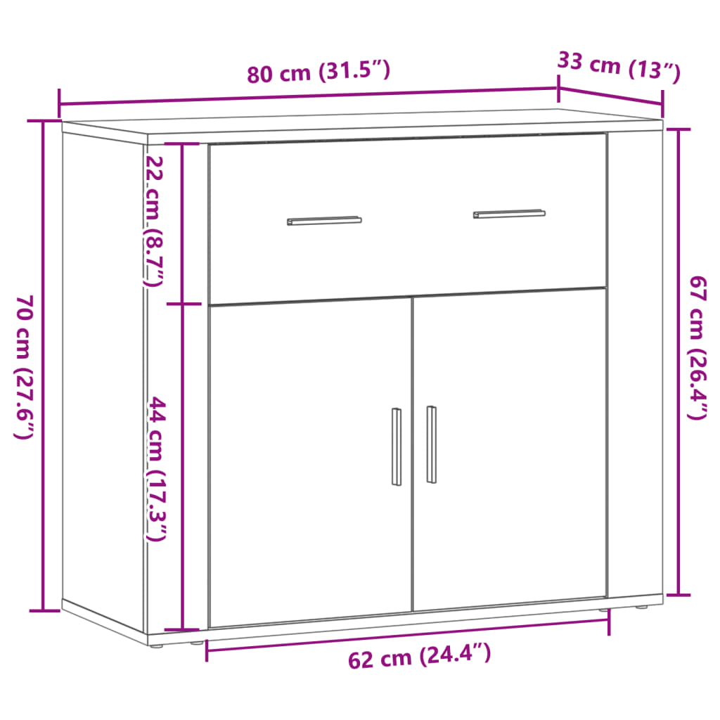 Komoda boja starog drva 80 x 33 x 70 cm od konstruiranog drva