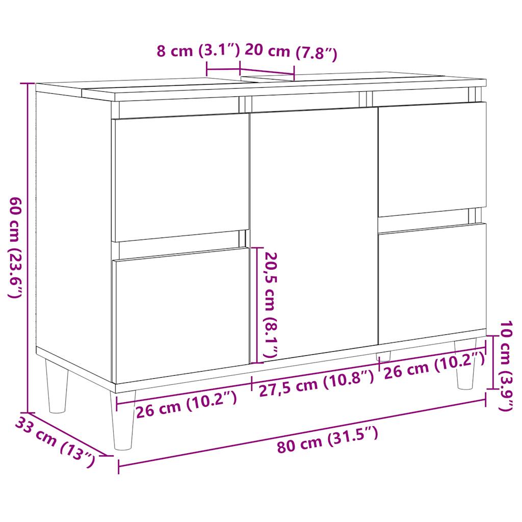 Ormarić za umivaonik boja drva 80x33x60 cm konstruirano drvo