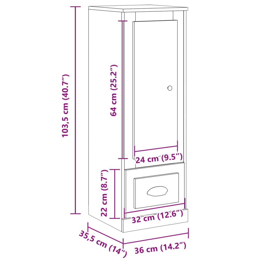 Visoka boja starog drva 36x35,5x103,5 cm konstruirano drvo