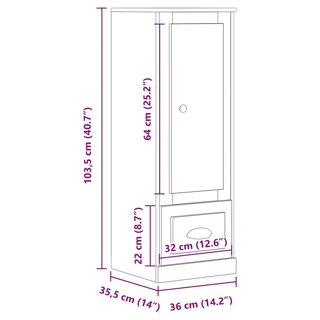 Visoka komoda boja hrasta 36x35,5x103,5 cm konstruiranog drva