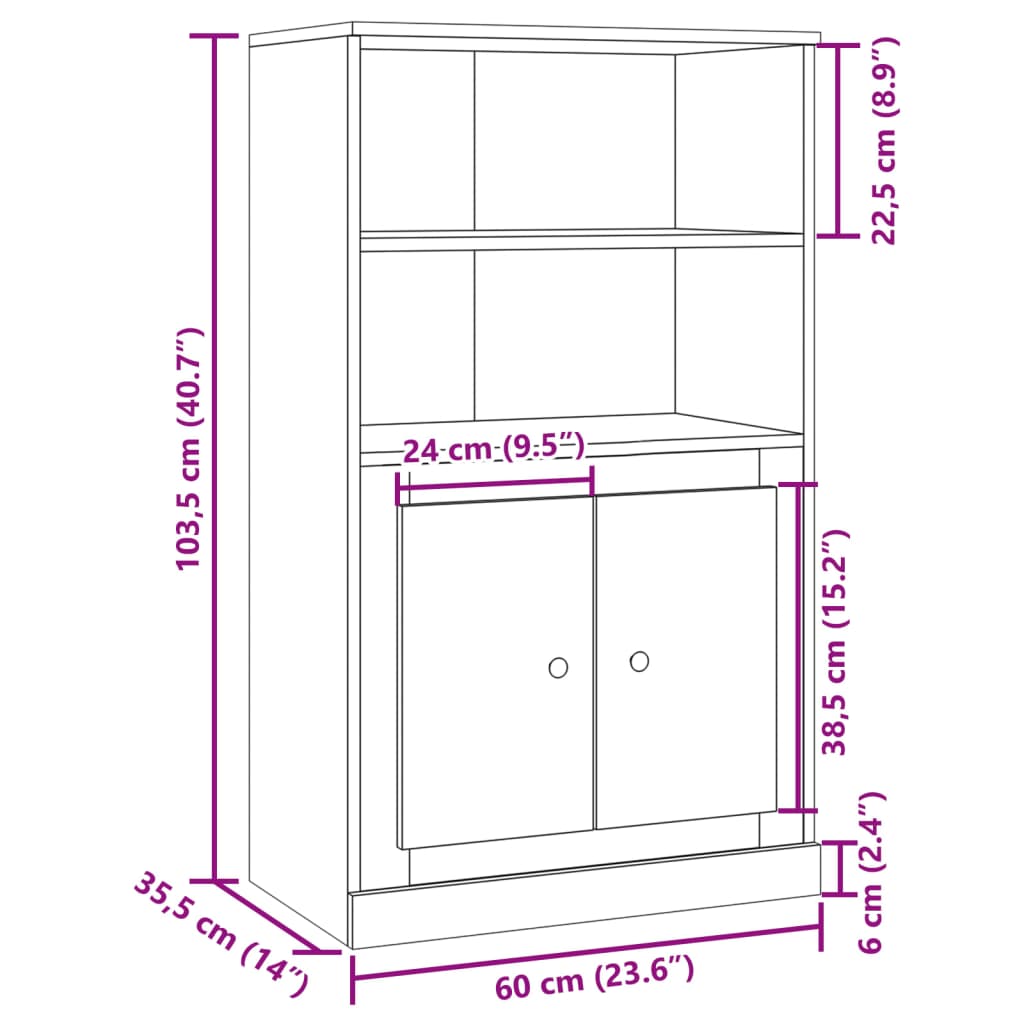 Visoka komoda boja drva 60 x 35,5 x 103,5 cm konstruirano drvo
