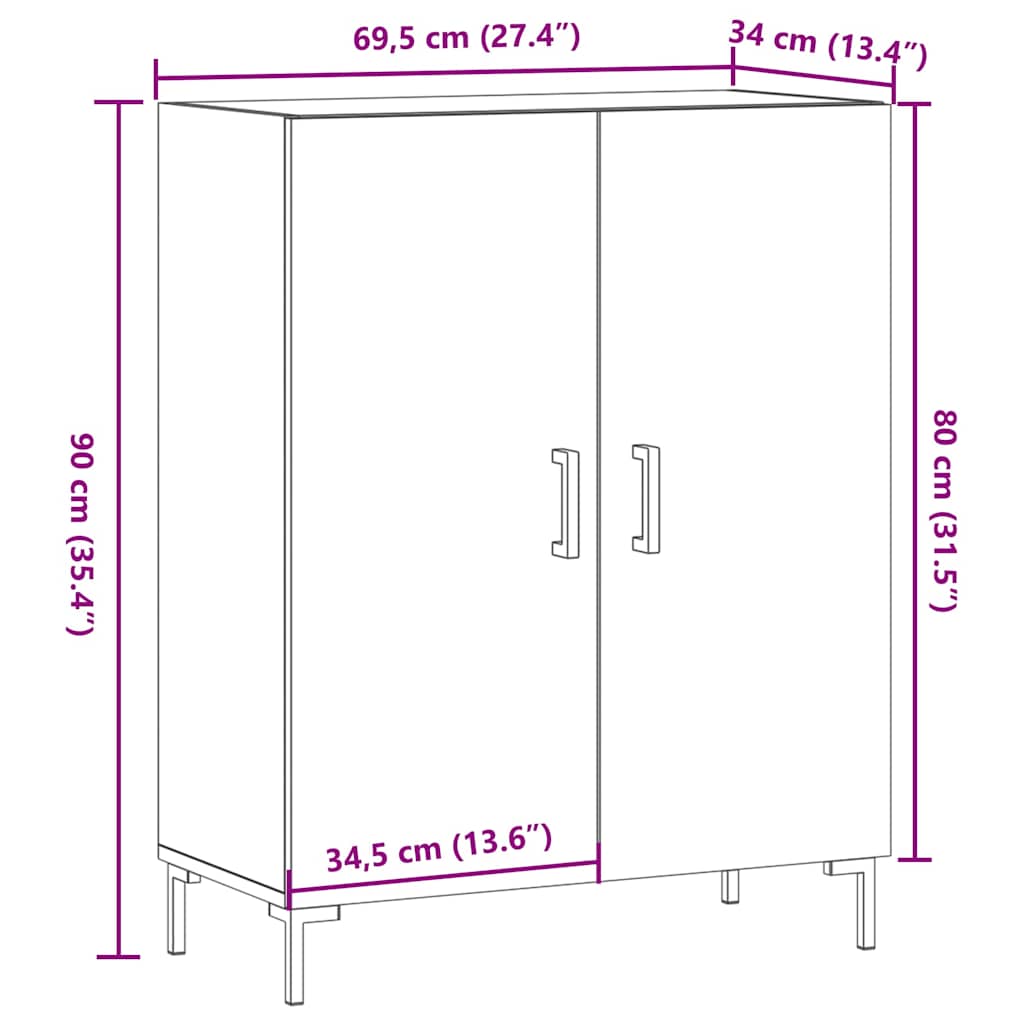 Komoda boja starog drva 69,5x34x90 cm konstruiranog drva