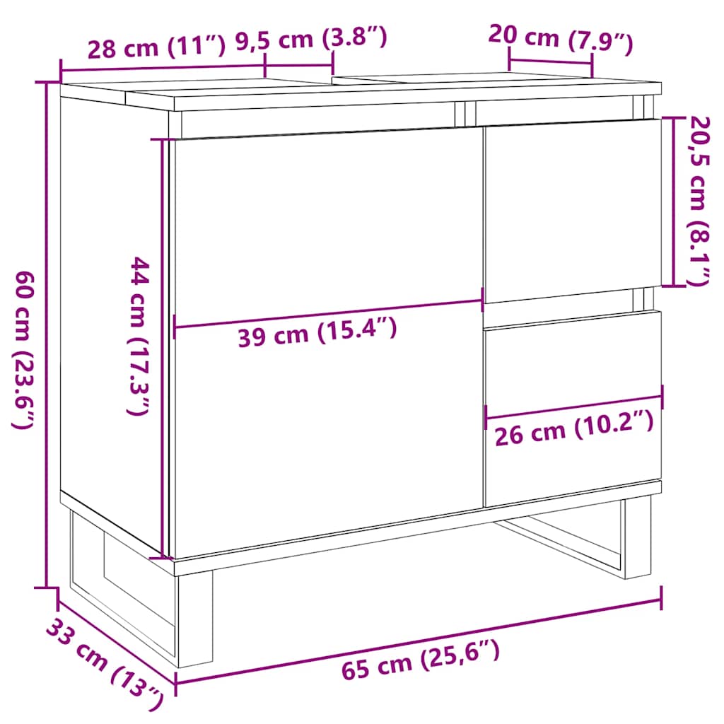 Kupaonski ormarić za umivaonik boja drva 65 x 33 x 60 cm drveni