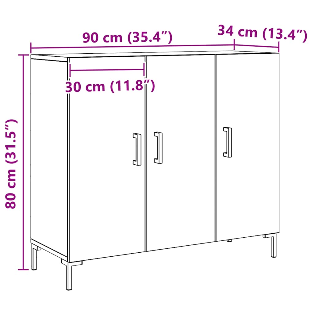 Komoda boja hrasta artisana 90 x 34 x 80 cm konstruirano drvo