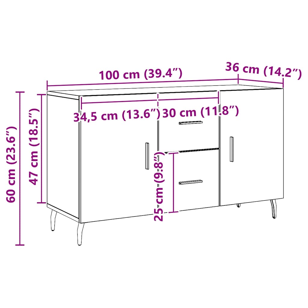 Komoda smeđa boja hrasta 100 x 36 x 60 cm od konstruiranog drva