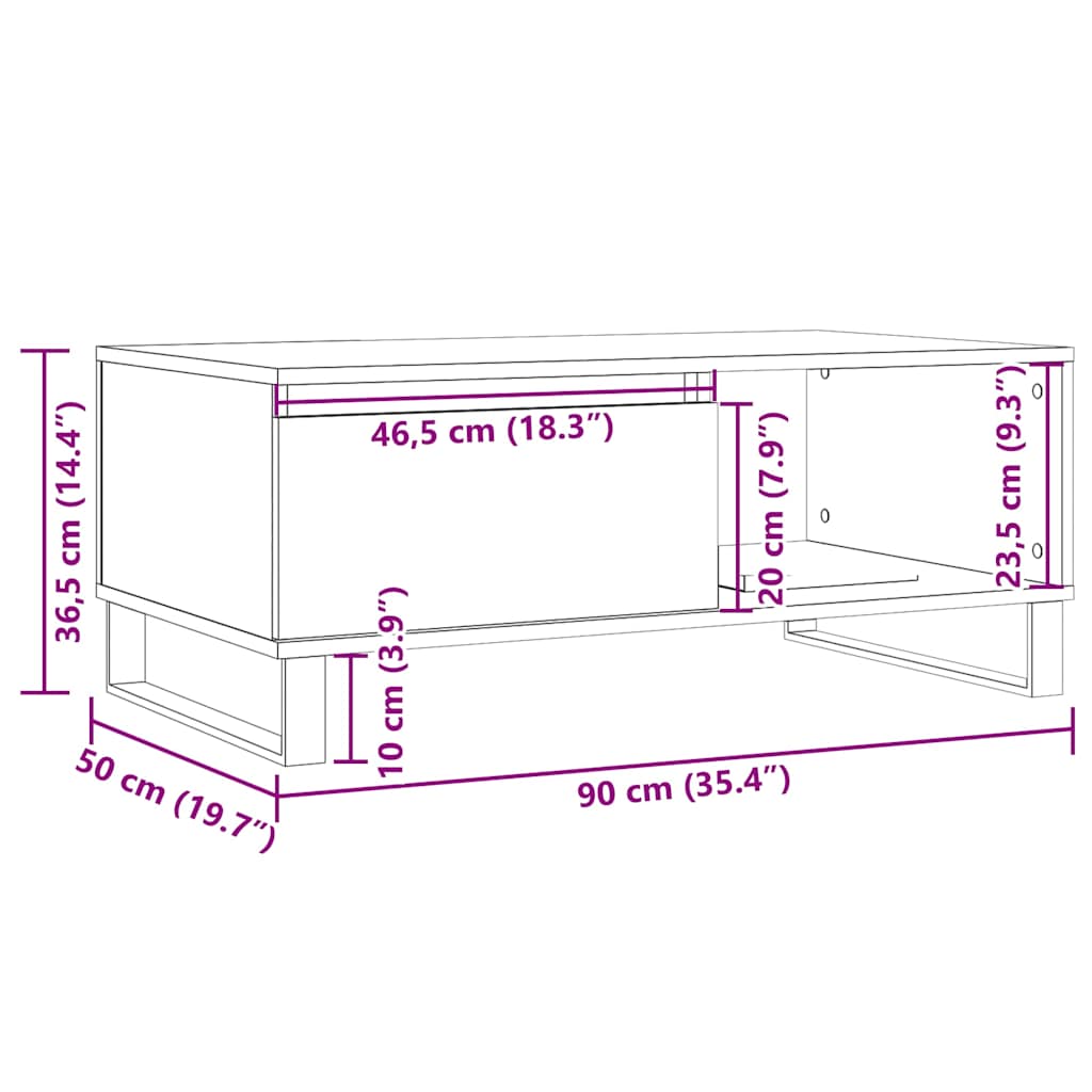 Stolić za kavu boja staro drvo 90x50x36,5 cm konstruirano drvo