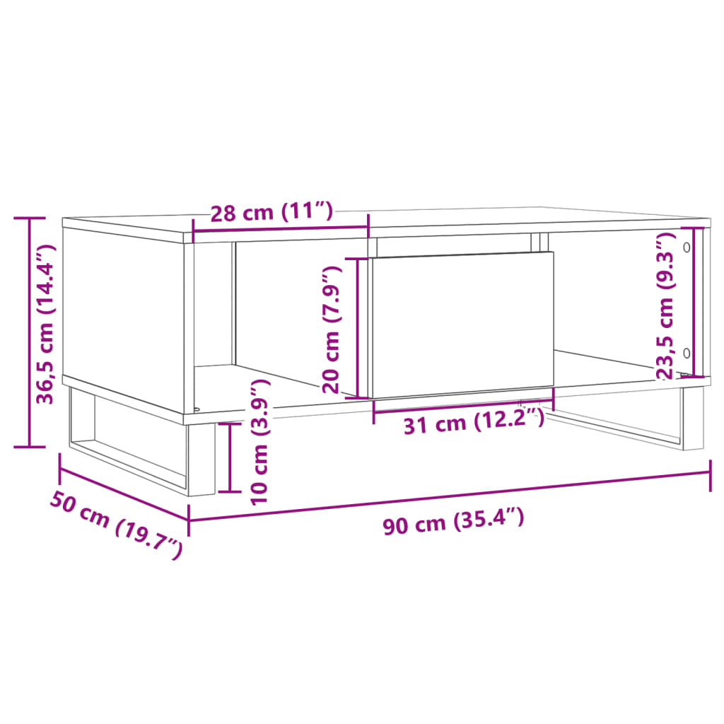 Stolić za kavu boja staro drvo 90x50x36,5 cm konstruirano drvo